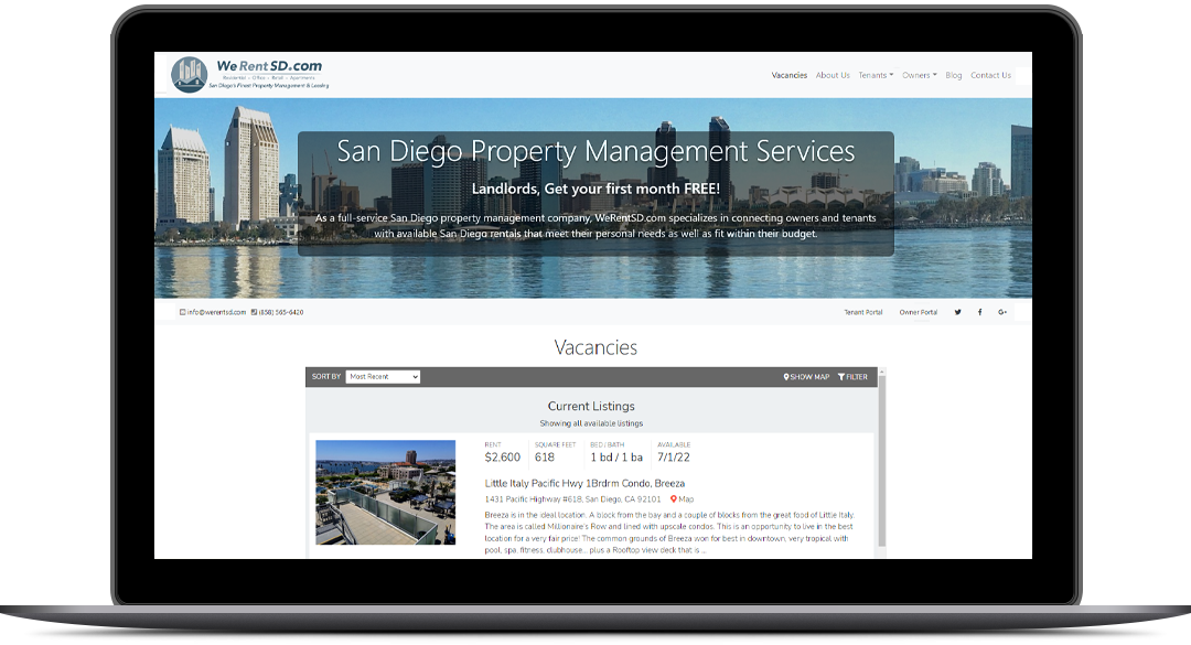 N1-Mailbox Responsive WordPress Website Design for We Rent SD By Brandbees.net